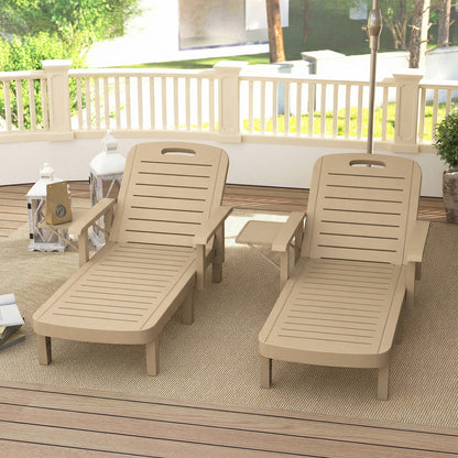 Outsunny Set of 2 Reclining Sun Loungers, 5 Positions Adjustable Outdoor Chaise Lounge Chair with Armrests, Khaki-Sunloungers-ChewyGames-ChewyGames