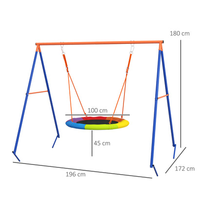 Outsunny Metal Kids Swing Set Nest Swing Seat with A-Frame Structure for Outdoor Use - Multicoloured