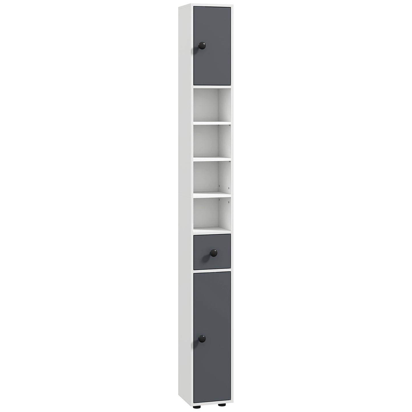 kleankin 180cm Slim Bathroom Cabinet, with Drawer, Shelves and Cupboards - Grey