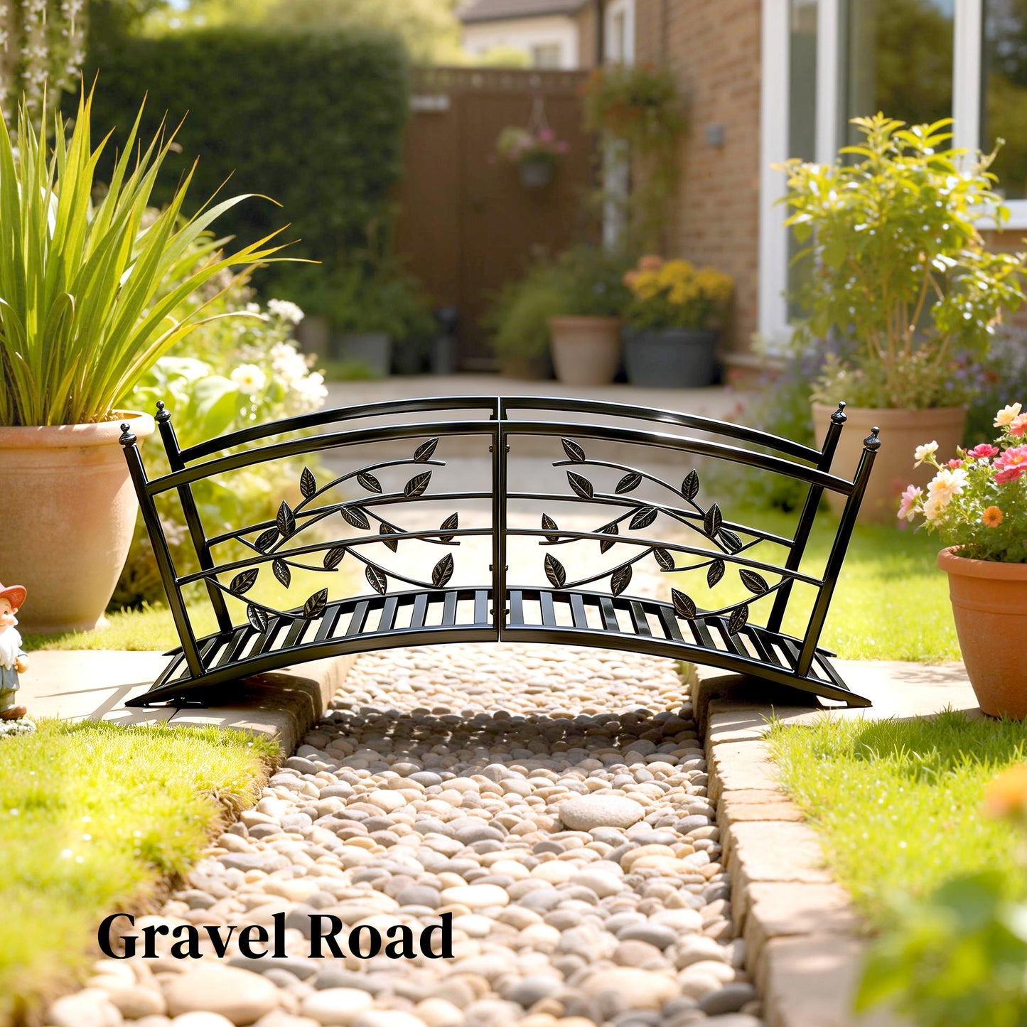 Outsunny 1.2M Metal Garden Bridge with Safety Railings, Outdoor Pond Bridge, Arch Decorative Footbridge for Creek Stream
