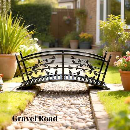 Outsunny 1.2M Metal Garden Bridge with Safety Railings, Outdoor Pond Bridge, Arch Decorative Footbridge for Creek Stream