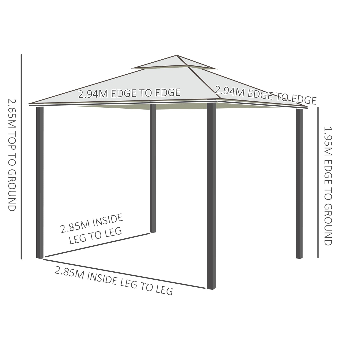 Outsunny 3 x 3 m Metal Gazebo, Double Roof Canopy Shelter with Mesh Sidewalls, Cream White