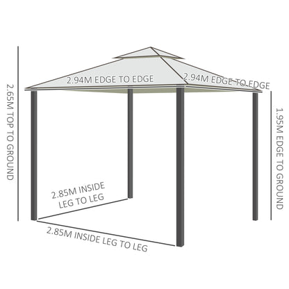 Outsunny 3 x 3 m Metal Gazebo, Double Roof Canopy Shelter with Mesh Sidewalls, Cream White