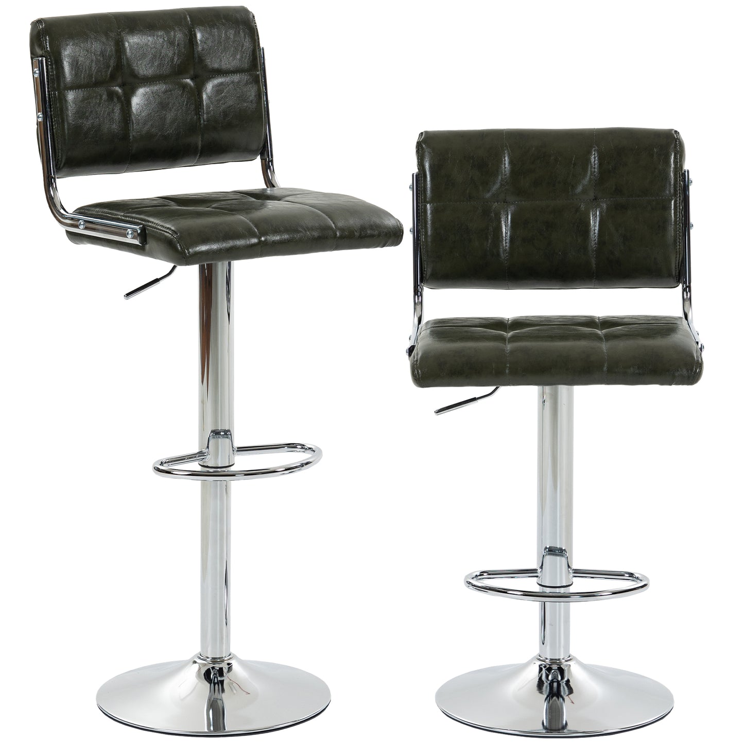 HOMCOM Bar Stools Modern PU Leather Adjustable Breakfast Bar Stools Backrest Set of 2 Green