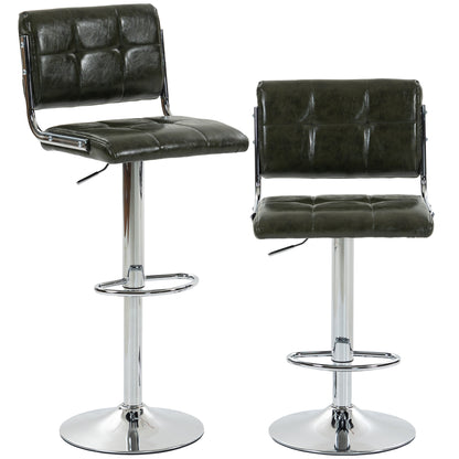 HOMCOM Bar Stools Modern PU Leather Adjustable Breakfast Bar Stools Backrest Set of 2 Green