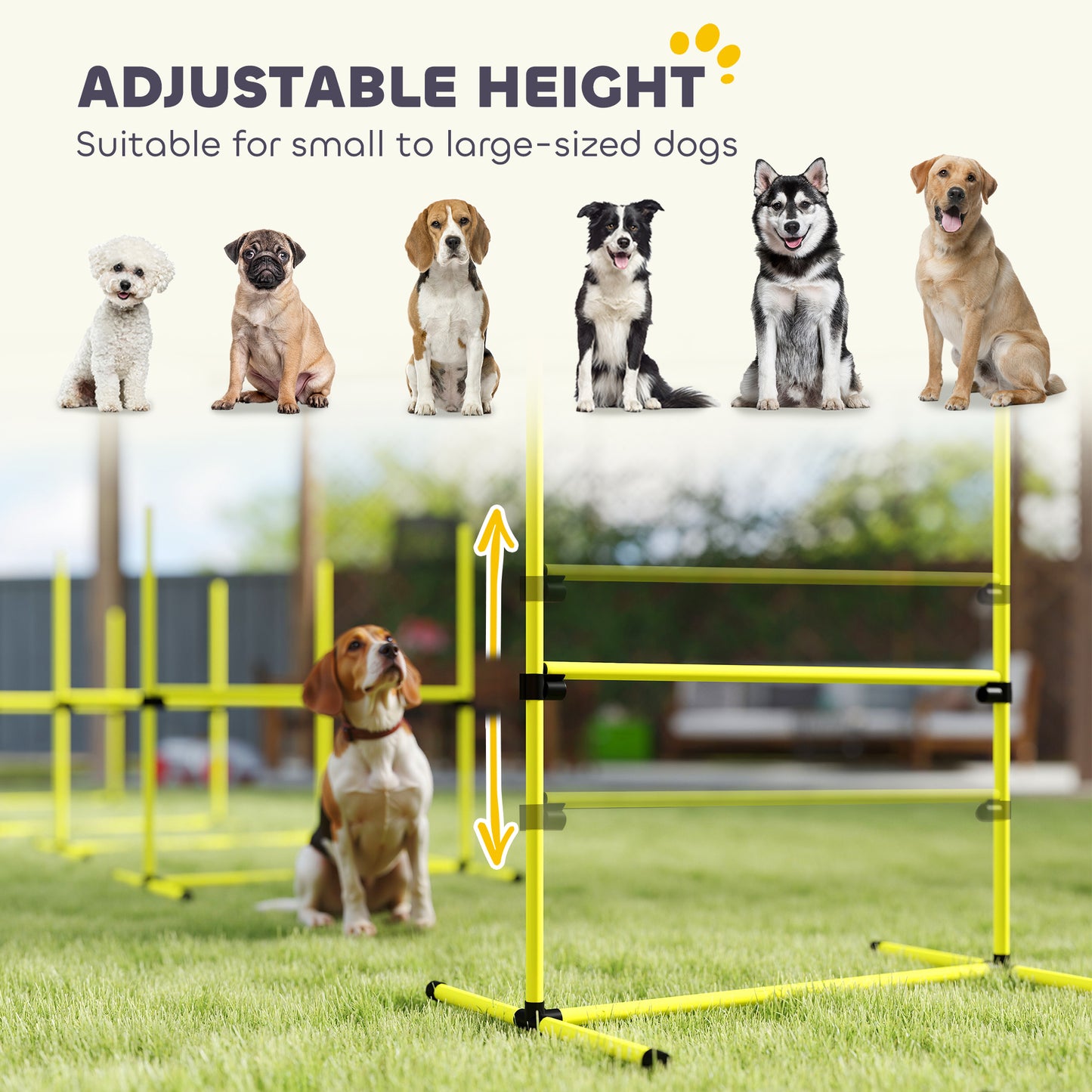 PawHut 4 Pieces Dog Agility Training Equipment, Adjustable Height Jumps Hurdle with Carrying Bag for Outdoor, Yellow