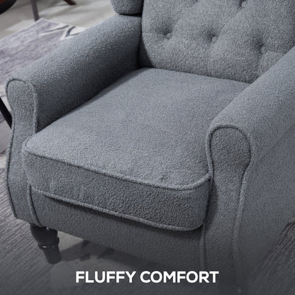 HOMCOM Wingback Accent Chair, Retro Upholstered Button Tufted Occasional Chair for Living Room and Bedroom, Grey