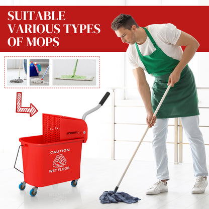 HOMCOM 20L Compact Mop Bucket on Wheels, with Water Separation Panel - Red