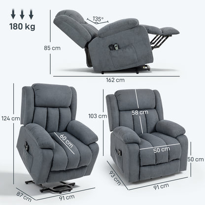 HOMCOM Power Lift Recliner Chair with Vibration Massage, Lift Chair for Elderly with Footrest, Remote, Side Pocket, Grey