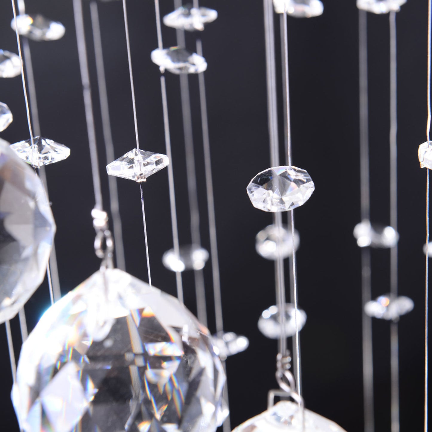 HOMCOM Modern Crystal Chandelier Ceiling Light Pendant Lamp Chrome Finish Glass Droplets New, for Living Room, Bedroom, Hallway, Ф30 x 120cm