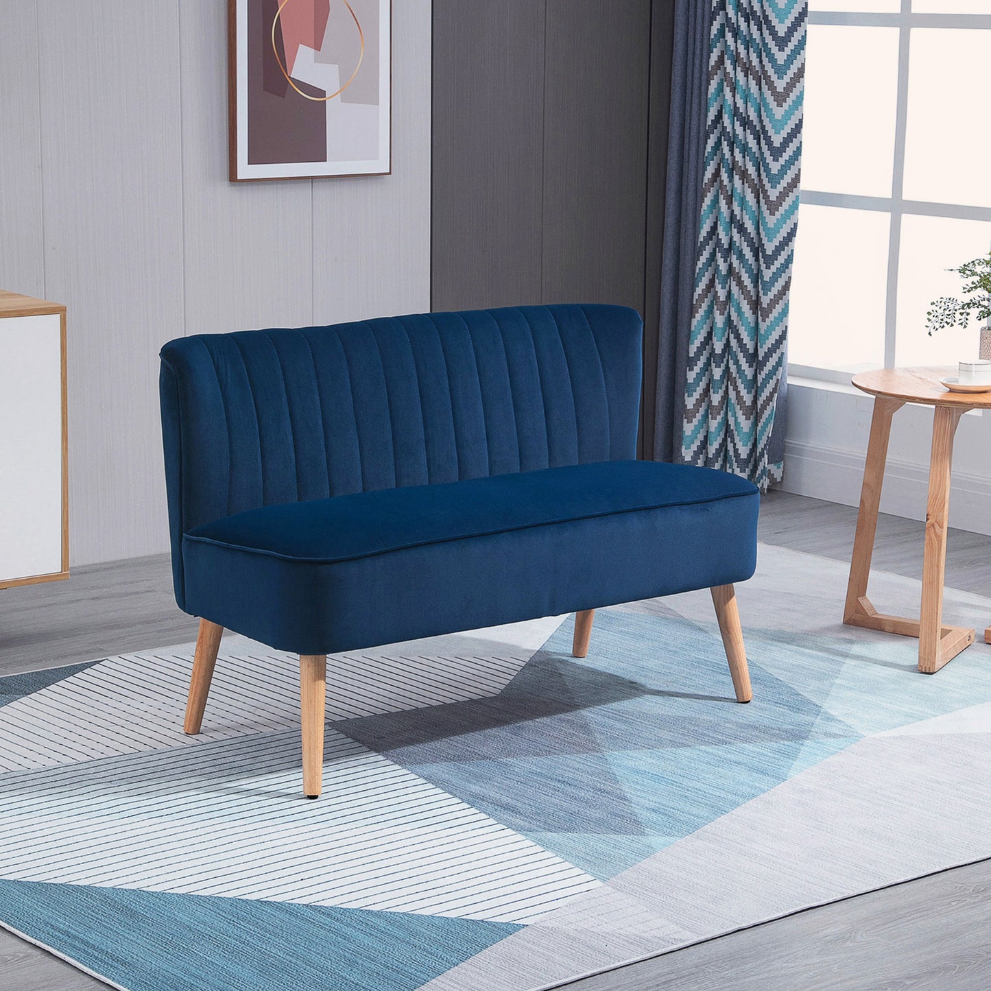 HOMCOM Modern Double Seat Sofa Foam Padding High Back Soft Comfortable Compact Couch Home Office Dark Blue
