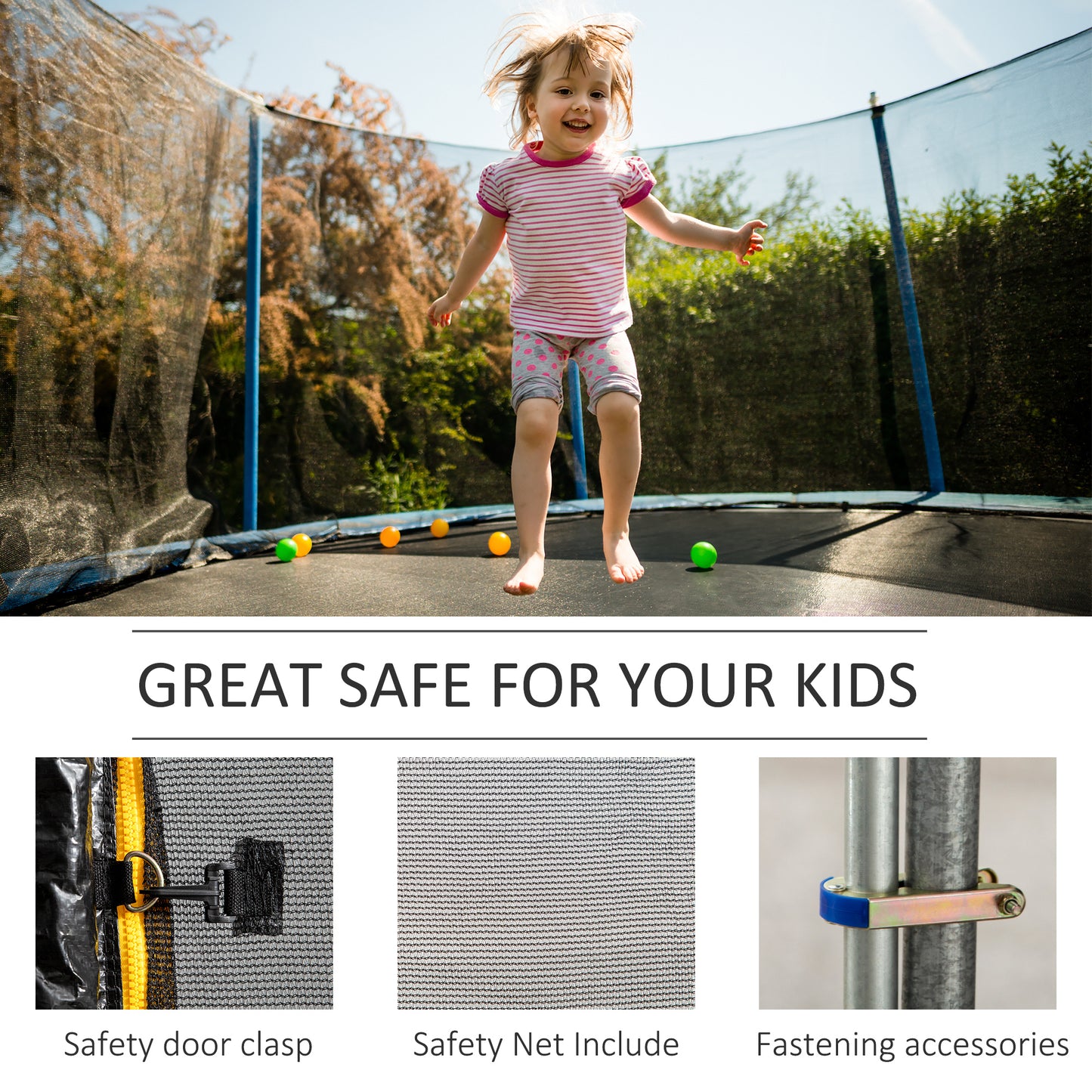 HOMCOM 13ft Trampoline Net Replacement Safety Net Enclosure Net Spare w/ 8 Poles