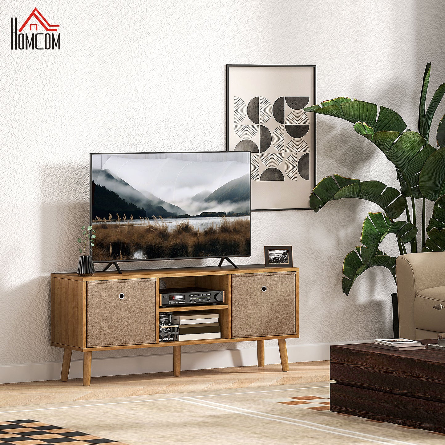 HOMCOM TV Cabinet Stand Unit for TVs up to 50'' with Foldable Drawers, Entertainment Centre for Living Room Brown--ChewyGames-ChewyGames