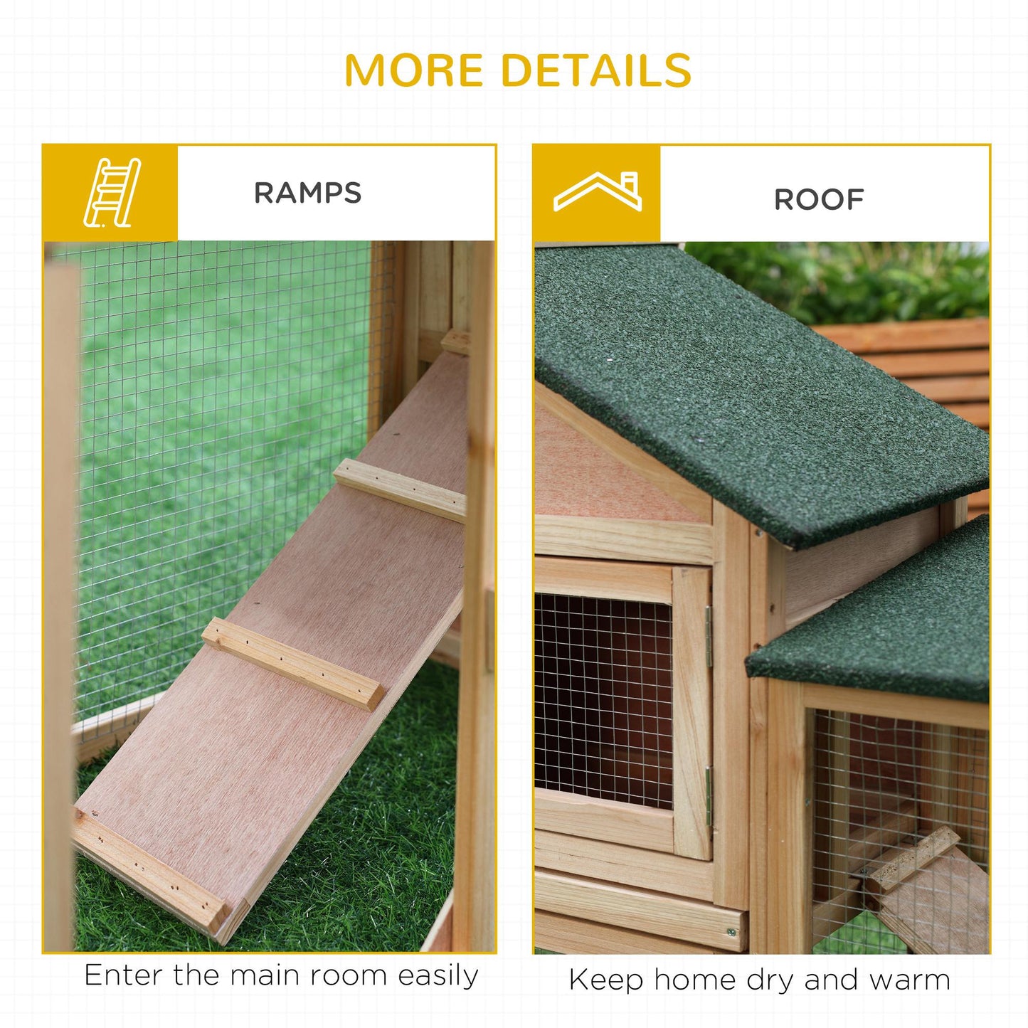 PawHut Wooden Rabbit Hutch 2-Storey with Run Outdoor Bunny Guinea Pig, Natural Wood