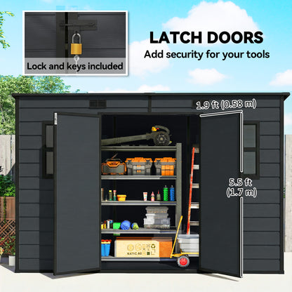 Outsunny 10 x 4 ft Resin Garden Shed, Outdoor Storage Shed with Floor, Windows, Lockable Doors and Vents, Dark Grey