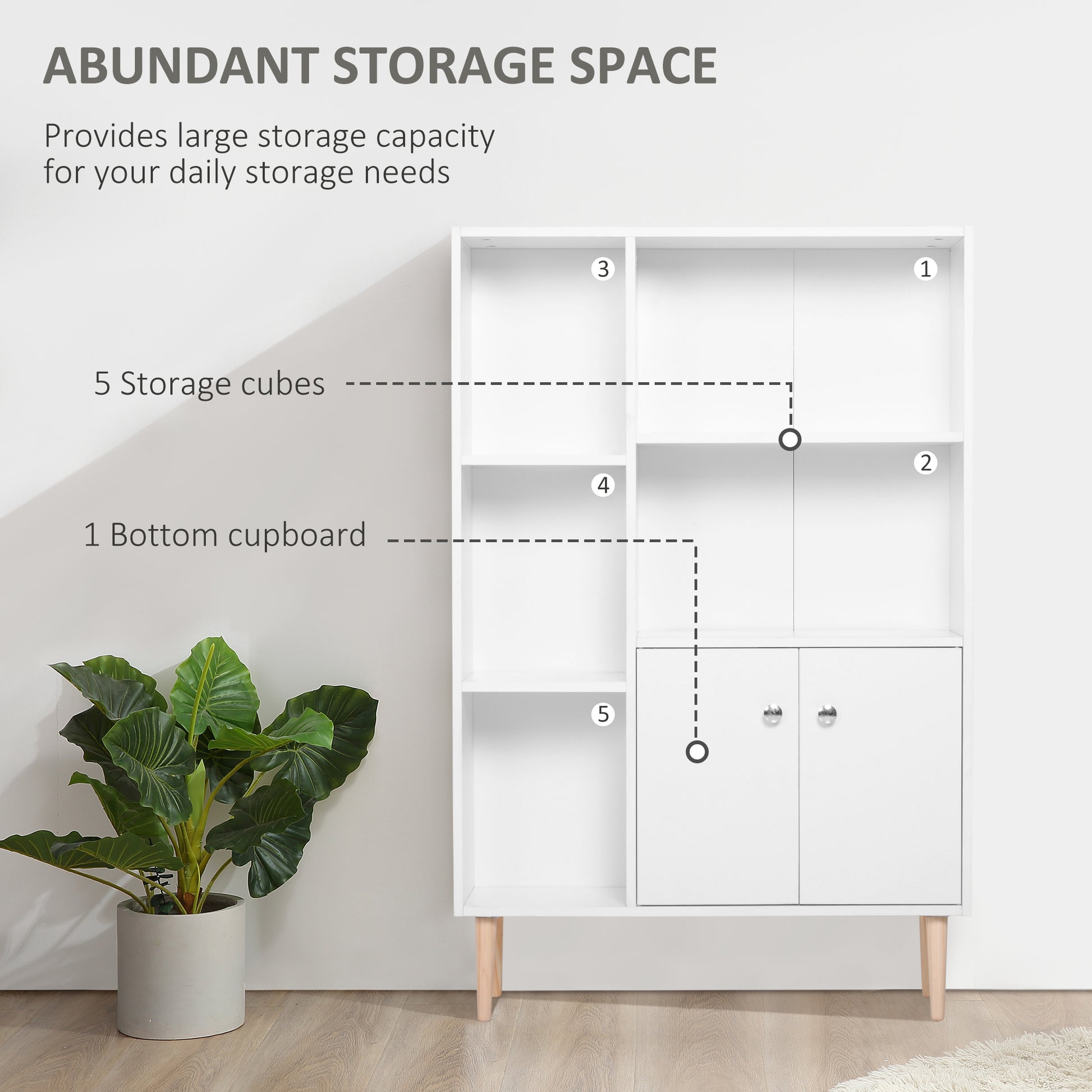 HOMCOM Sideboard Storage Cabinet Cupboard, Open Bookcase with 2 Doors 5 Compartments Wooden Modern Style for Living Room Bedroom Kitchen 80 x 23 x 123 cm, White--ChewyGames-ChewyGames
