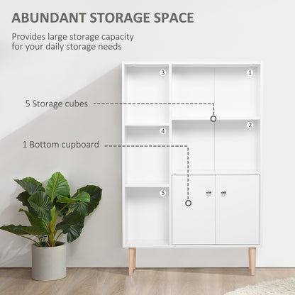 HOMCOM Sideboard Storage Cabinet Cupboard, Open Bookcase with 2 Doors 5 Compartments Wooden Modern Style for Living Room Bedroom Kitchen 80 x 23 x 123 cm, White--ChewyGames-ChewyGames
