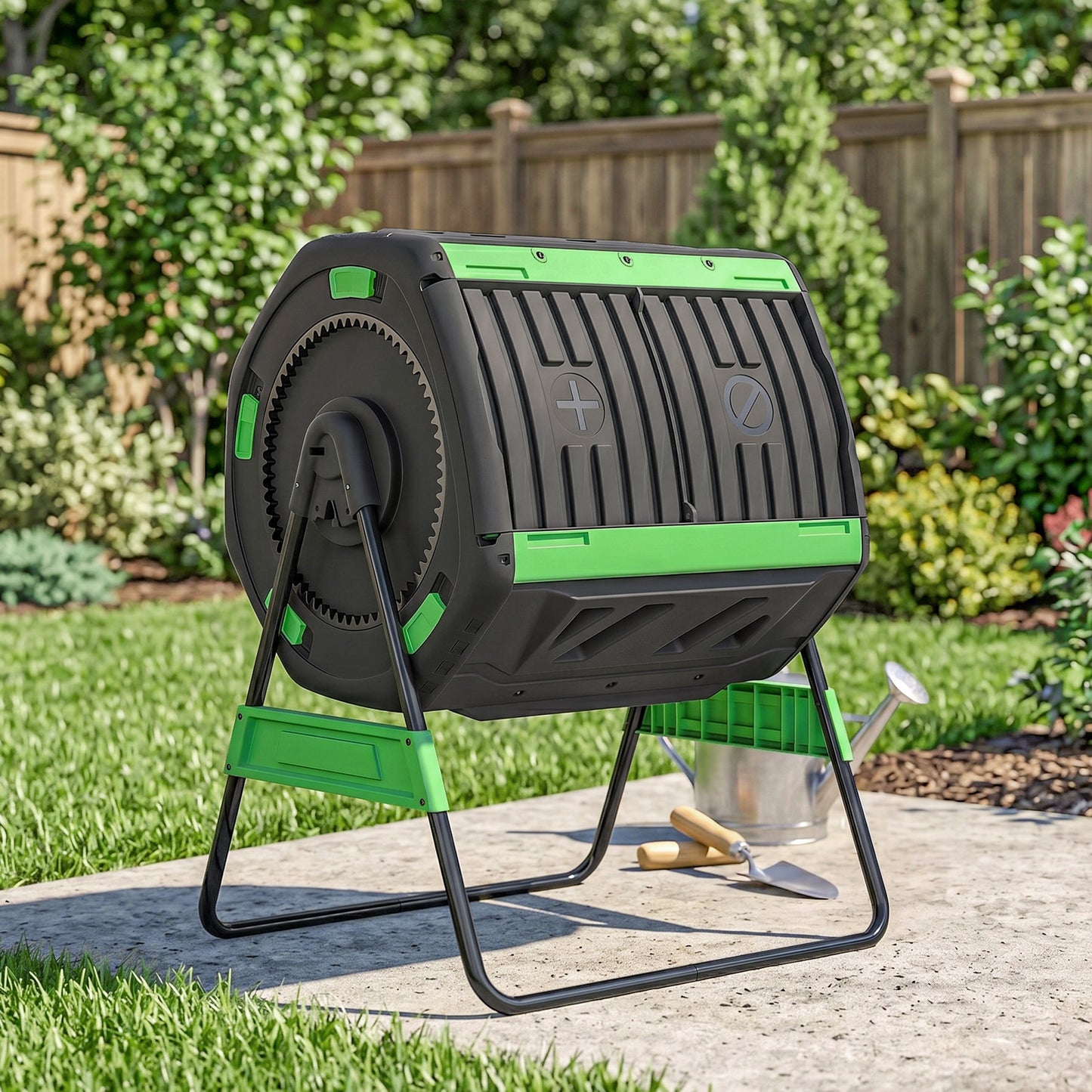 Outsunny Garden Compost Bin, 200L Dual Chamber Tumbling Composter with Adjustable Vents, BPA Free Compost Tumbler, Green