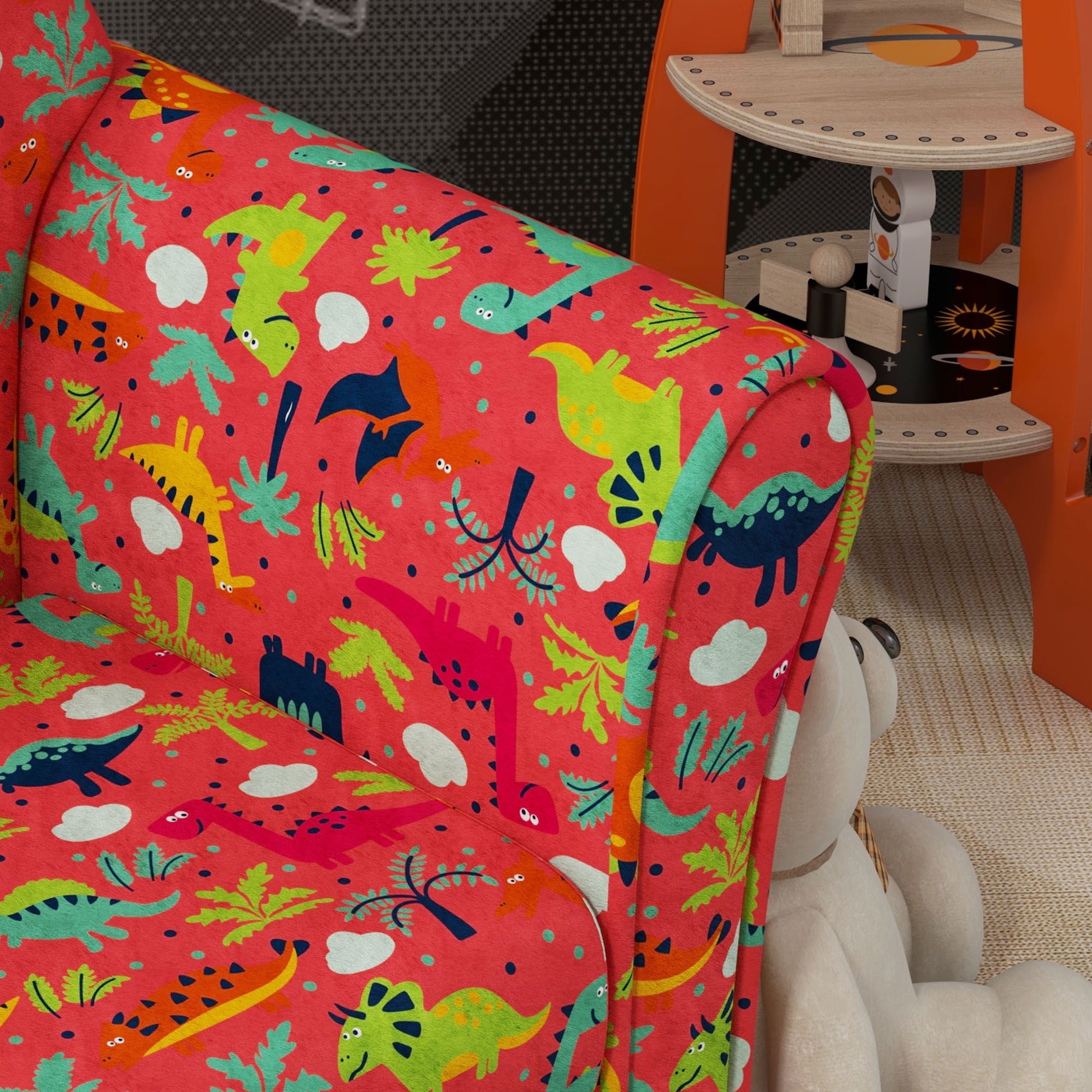 AIYAPLAY Kids Armchair with Dinosaur Design, Wooden Frame, for Bedroom, Playroom, Kids Room - Red--ChewyGames-ChewyGames