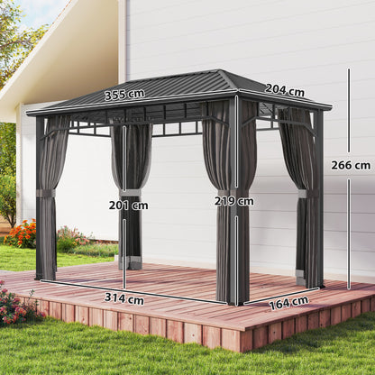 Outsunny 2 x 3.5 m Hardtop Gazebo with Galvanised Steel Roof, Waterproof Permanent Pavilion Garden Gazebo with Netting and Curtains for Patio, Deck, Dark Grey-Gazebos-ChewyGames-ChewyGames