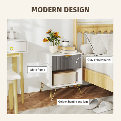HOMCOM Bedside Table Modern Bedside Cabinet with Drawer and Open Compartment, 45 x 40 x 55, White--ChewyGames-ChewyGames