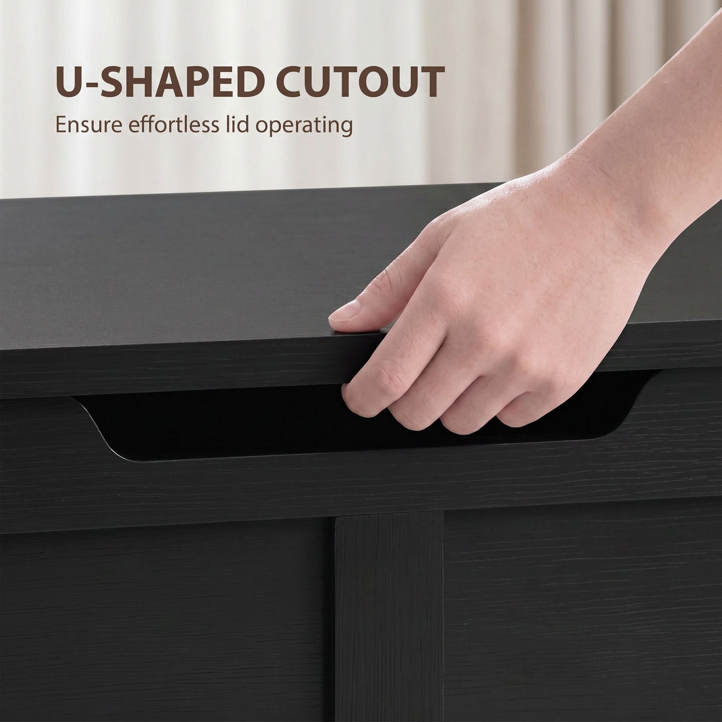 HOMCOM 100L Home Storage Box, with Safety Hinge - Black Wood-Effect
