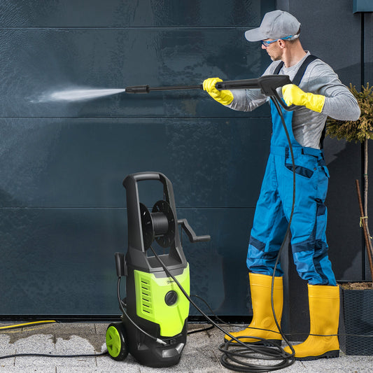 Outsunny 2200W High Pressure Washer, 170 Bar Pressure, 420 L/h Flow, Portable Electric Power Washer Jet Wash Cleaner with Adjustable Nozzle 6M Hose and Hose Reel for Home Patio Car Driveway, Green