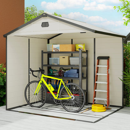 Outsunny 7.9ft x 6.2ft Recycled Garden Shed with Aluminium Frame and Plastic,  Wall Shed with Foundation, Waterproof and Rustproof - Cream White