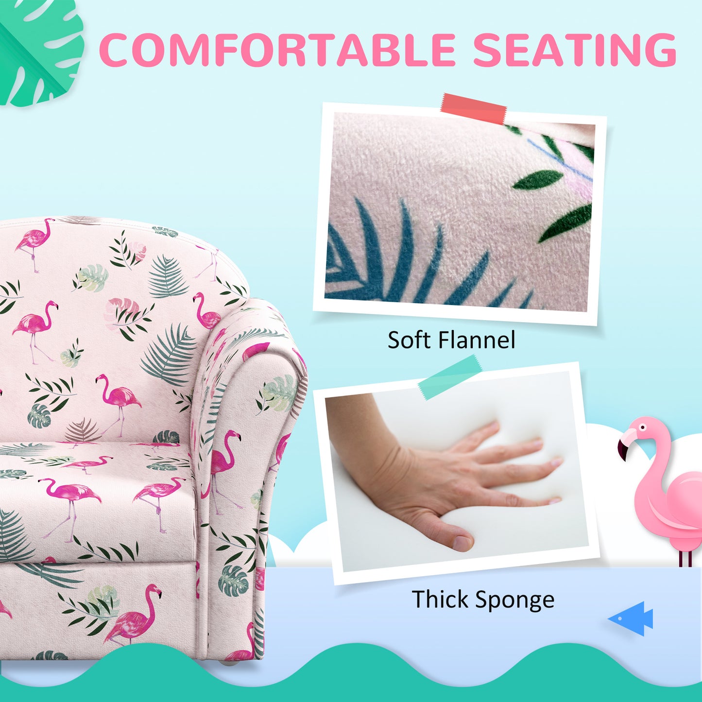 AIYAPLAY Kids Armchair with Flamingo Design, Wooden Frame, for Bedroom, Playroom, Kids Room - Pink--ChewyGames-ChewyGames