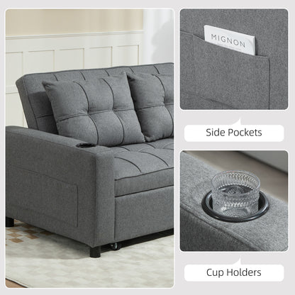 HOMCOM 2 Seater Sofa Bed Pull-Out Sofa Bed for Small Space - Charcoal Grey