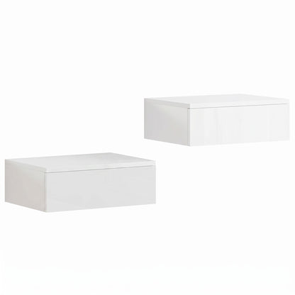 HOMCOM Floating Bedside Table Set of 2, Wall-Mounted Nightstand with High Gloss Finish & Storage Drawer, White