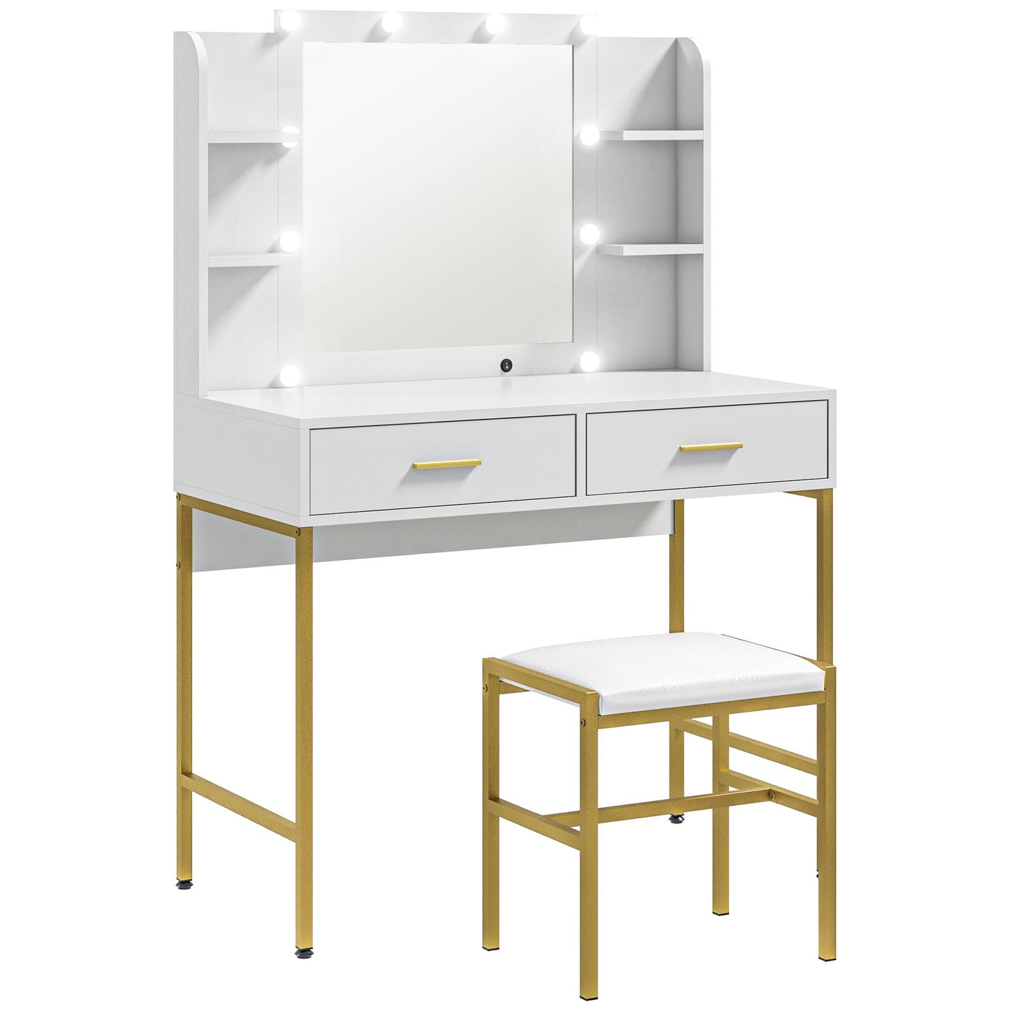 HOMCOM Dressing Table Set, with Storage and Stool - White