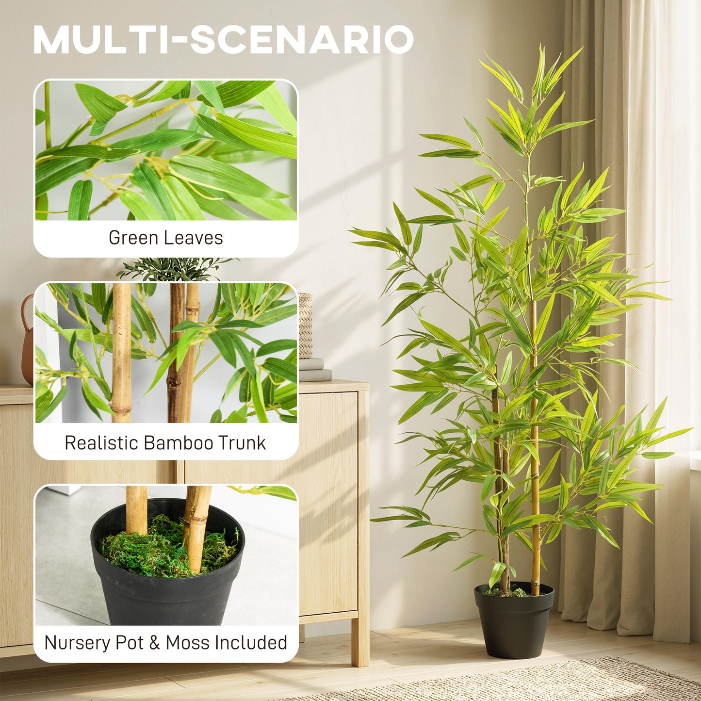 Outsunny Artificial Ficus Tree, with Weighted Plant Pot - Green