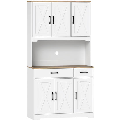 HOMCOM 175 cm Tall Kitchen Pantry Cabinet with Microwave Stand, Freestanding Pantry Cupboard, White