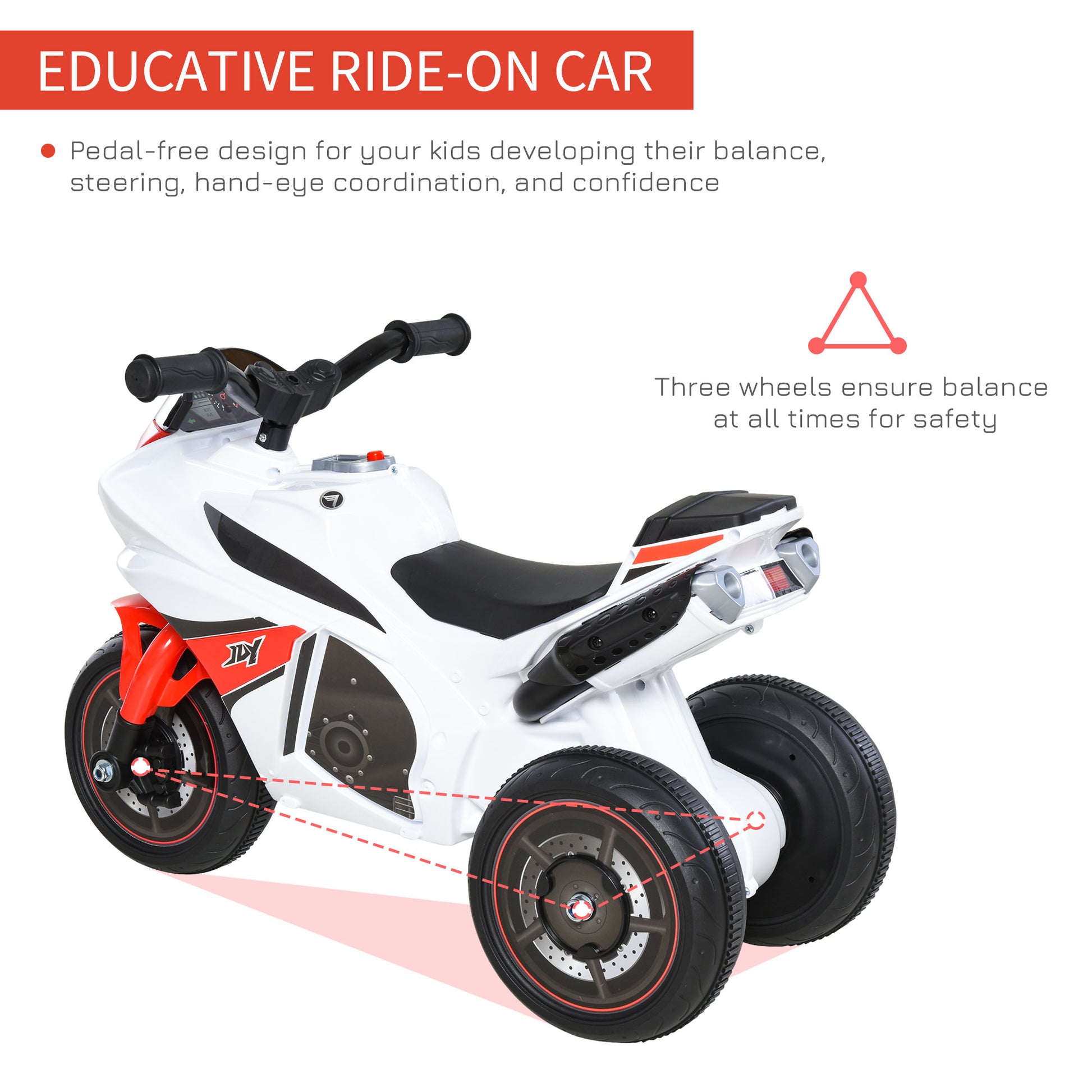 HOMCOM Kids Ride-On Police Bike 3-Wheel Vehicle w/ Music Lights Safe Seat Handlebars Toddler NO POWER Child Learning Fun Development 18-36 Months White--ChewyGames-ChewyGames