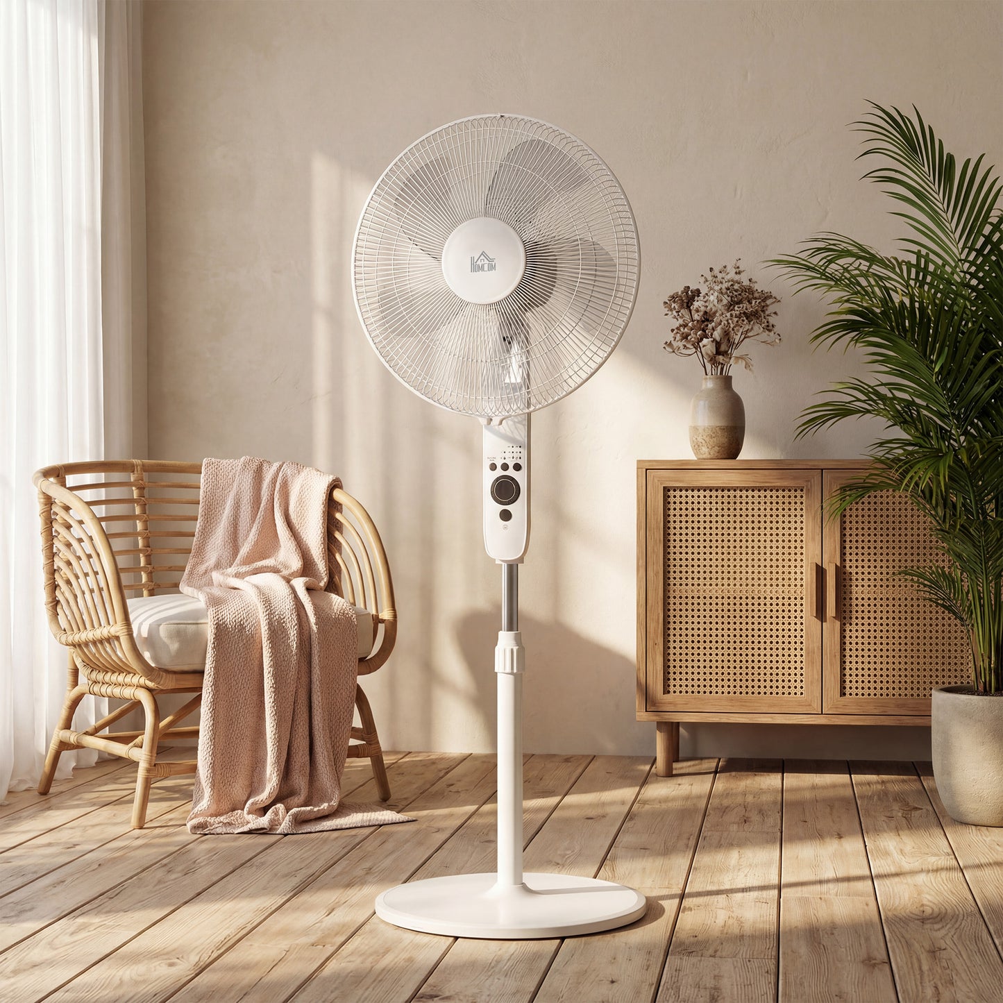 HOMCOM 124cm Pedestal Fan with Sleep Mode, Oscillating Standing Fan with 3 Modes, Remote Control, Adjustable Height, White--ChewyGames-ChewyGames