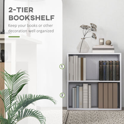 HOMCOM 2 Tier Bookshelf, Low Bookcase with Adjustable Shelf, 2 Compartments for Home Office, Living Room, Study, White-Rack Bookcases & Shelves-ChewyGames-ChewyGames