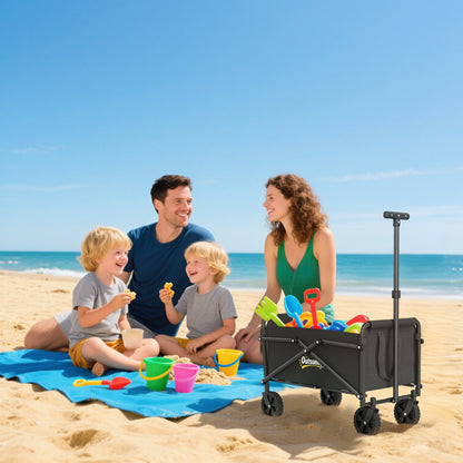 Outsunny 41L Festival Trolley on Wheels, Compact Garden Folding Trolley Cart, 60kg Heavy Duty Collapsible Foldable Wagon with Adjustable Handle and Carrying Bag for Beach, Camping, Festival, Black