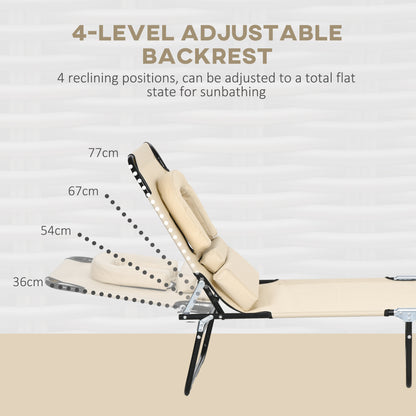 Outsunny Folding Sun Loungers Set of 2 with Face Hole, 4-Position Adjustable Backrest Garden Recliner Chairs Sunbeds, Outdoor Lounge Chairs with 600 D Oxford Cloth Seat, Pillow for Beach, Sand