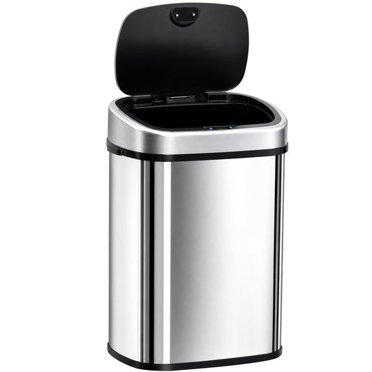 HOMCOM Stainless Steel Kitchen Sensor Dustbin Automatic Touchless Rubbish Garbage Waste Bin 48L Silver