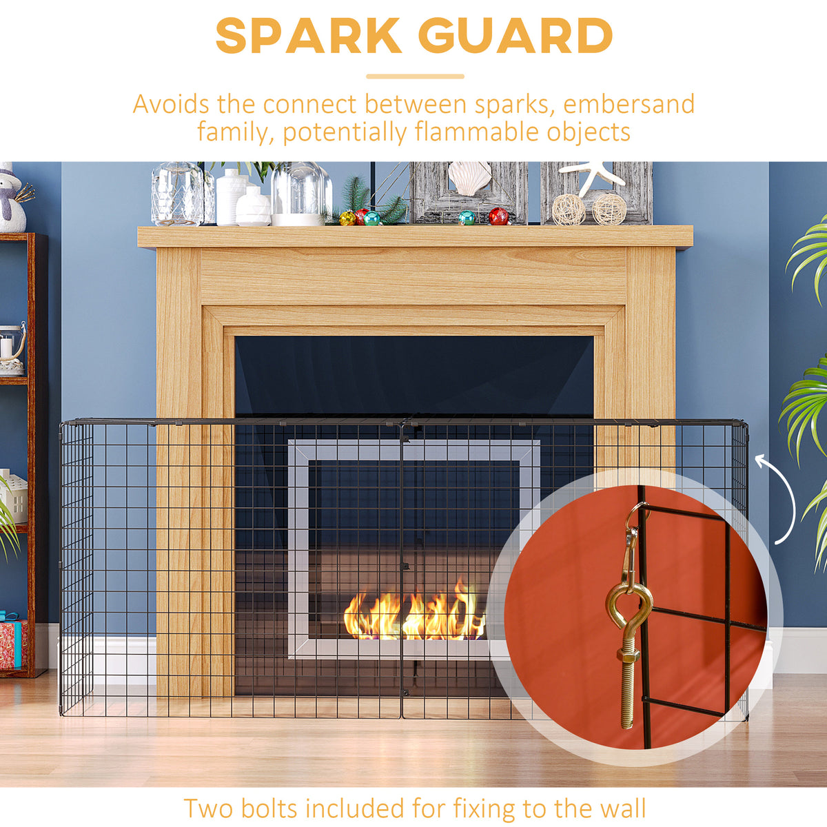 HOMCOM Extendable Fire Guard Screen, Freestanding Fire Screen Spark Guard, Folding Fireplace Cover, Wire Mesh, Child & Pet Safety Barrier for Fireplaces, 81.5-160cm, Black