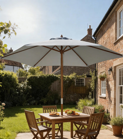 Outsunny 2.5m Wood Garden Parasol Sun Shade Patio Outdoor Wooden Umbrella Canopy, Table Market Umbrella with Vent, 38mm Pole, Rope Pulley Mechanism, Grey