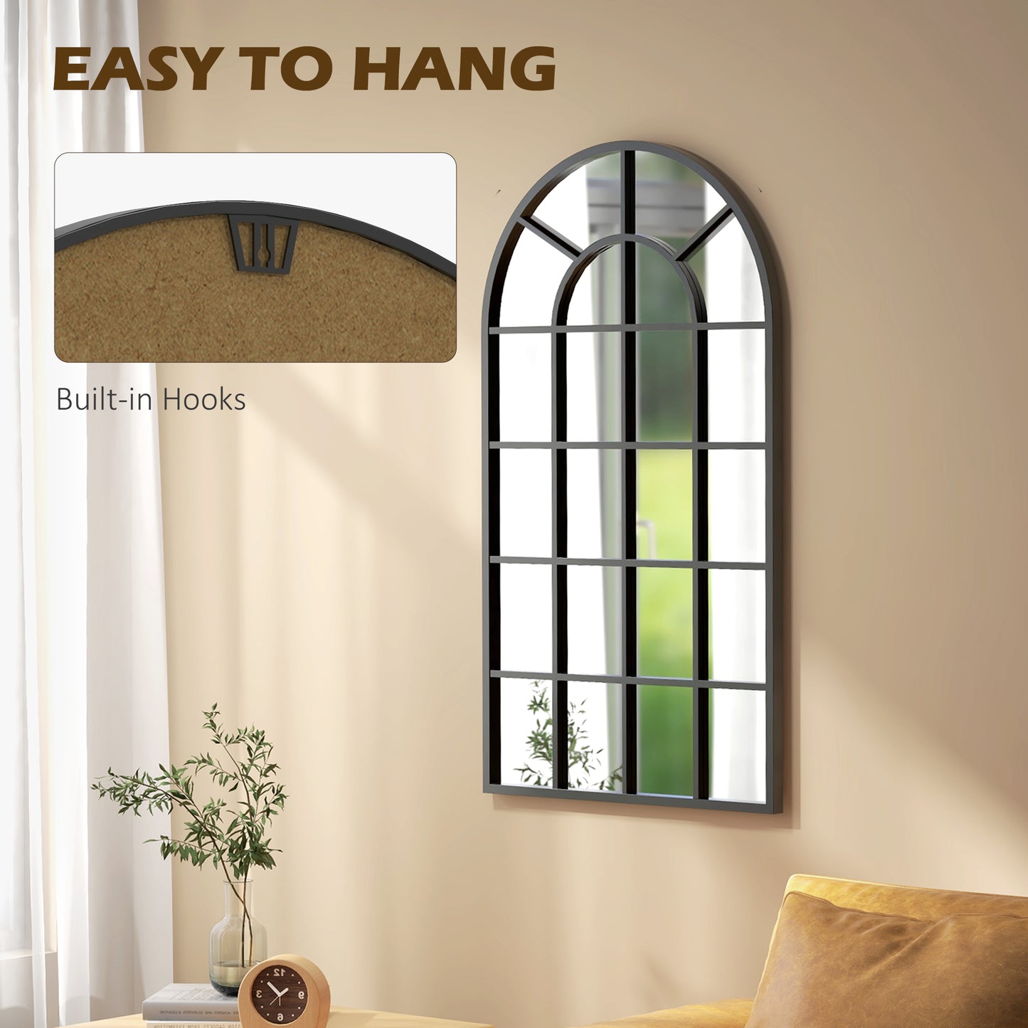 HOMCOM 110 x 65 cm Arched Decorative Wall Mirror for Bedroom Living Room, Modern Window Bathroom Mirror for Home Decor