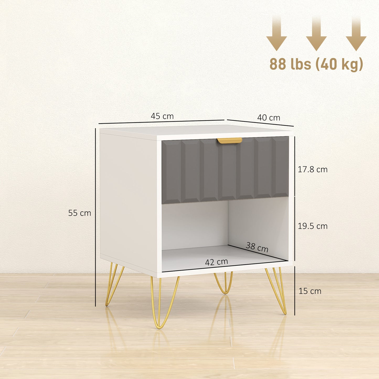 HOMCOM Bedside Table Modern Bedside Cabinet with Drawer and Open Compartment, 45 x 40 x 55, White--ChewyGames-ChewyGames