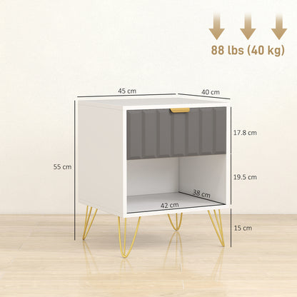 HOMCOM Bedside Table Modern Bedside Cabinet with Drawer and Open Compartment, 45 x 40 x 55, White--ChewyGames-ChewyGames