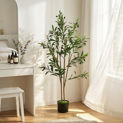 HOMCOM Decorative Artificial Plant, 120 cm Silk Olive Tree with 303 Leaves in Cement Pot, Fake Plant