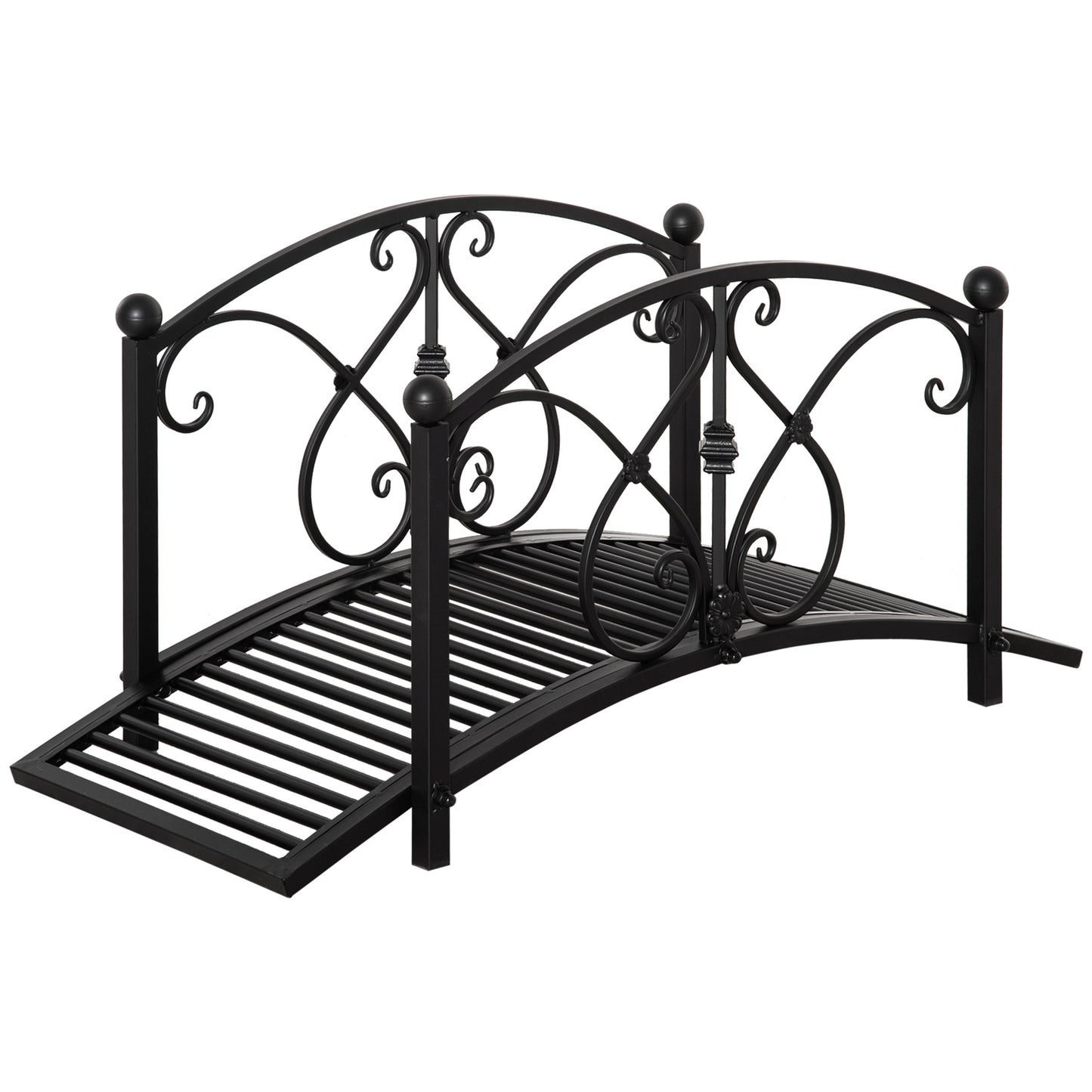 Outsunny 102L x 48W x 49H Classic Metal Garden Bridge with Safety Railings Arc Footbridge Decorative Pond Bridge for Backyard Creek Stream, Black--ChewyGames-ChewyGames
