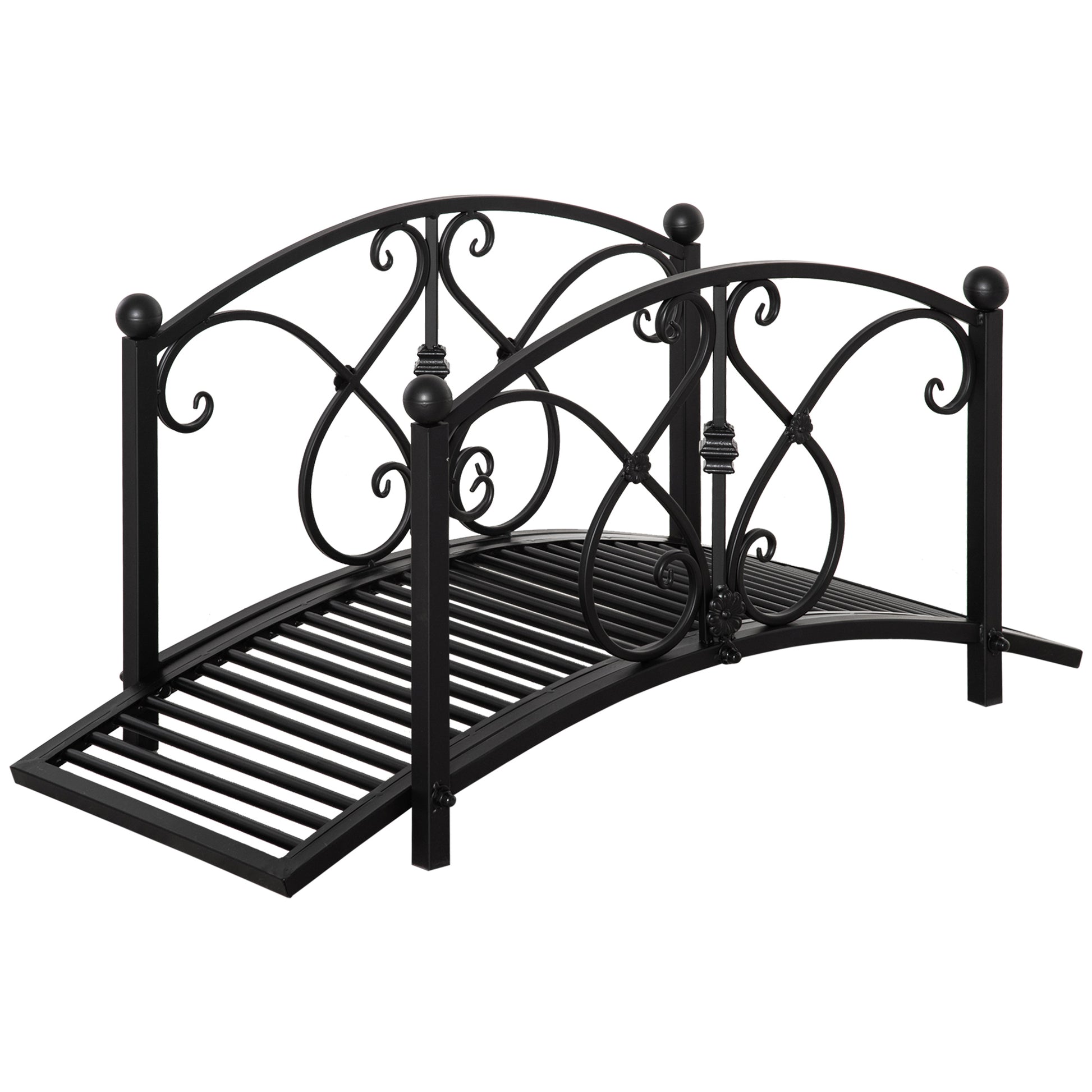 Outsunny 102L x 48W x 49H Classic Metal Garden Bridge with Safety Railings Arc Footbridge Decorative Pond Bridge for Backyard Creek Stream, Black--ChewyGames-ChewyGames