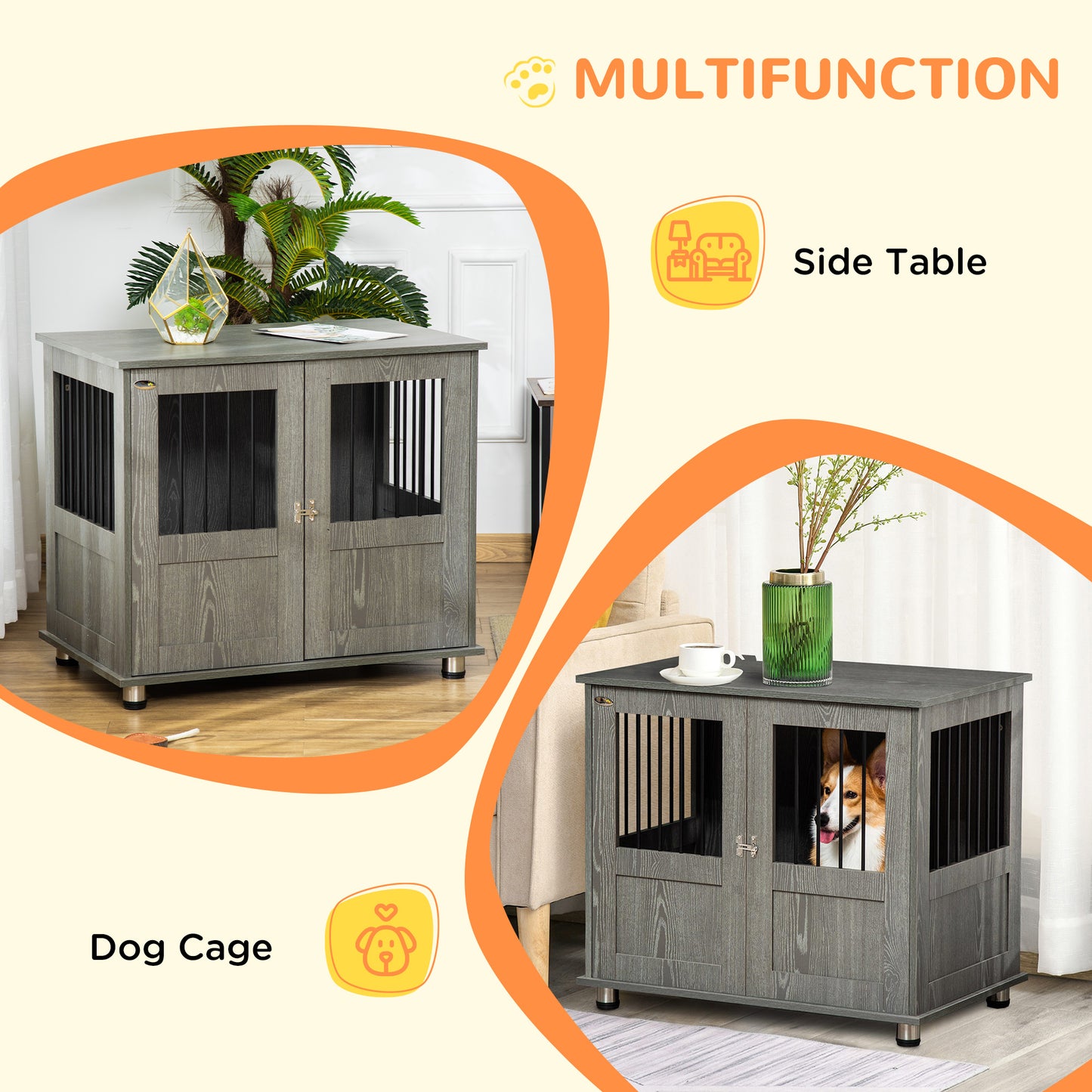 PawHut Dog Crate Table for Medium and Large Dogs with Magnetic Door for Indoor Use, 85 x 55 x 75 cm, Grey--ChewyGames-ChewyGames