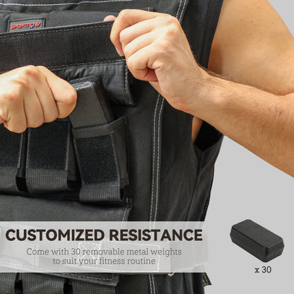 SPORTNOW 30KG Adjustable Weighted Vest, Running Weight Vest, with 30 Metal Weights, Reflective Strips, for Running, Exercise